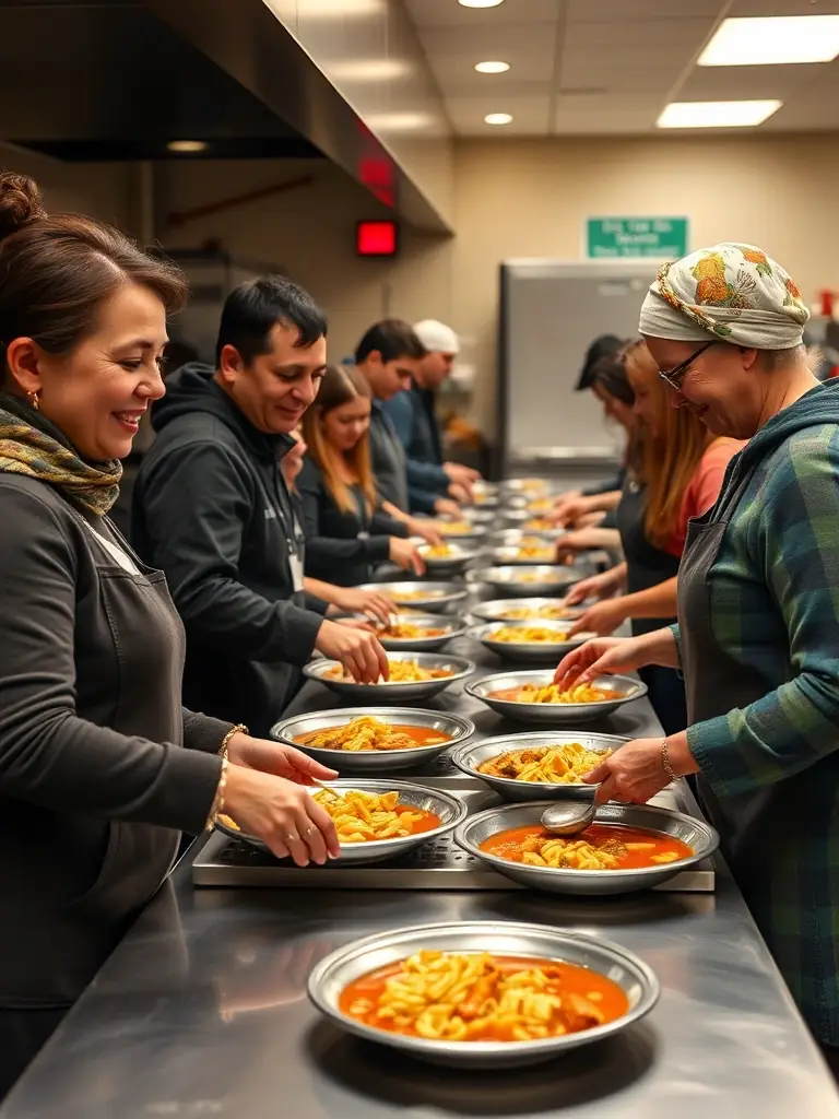 Volunteers from Renewal Church serving food at a local soup kitchen, demonstrating their commitment to outreach.