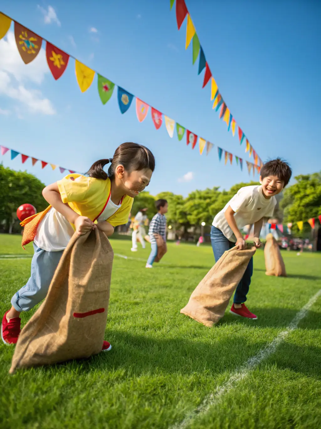 Young people engaging in a lively group activity, with smiles and participation in a faith-based event.